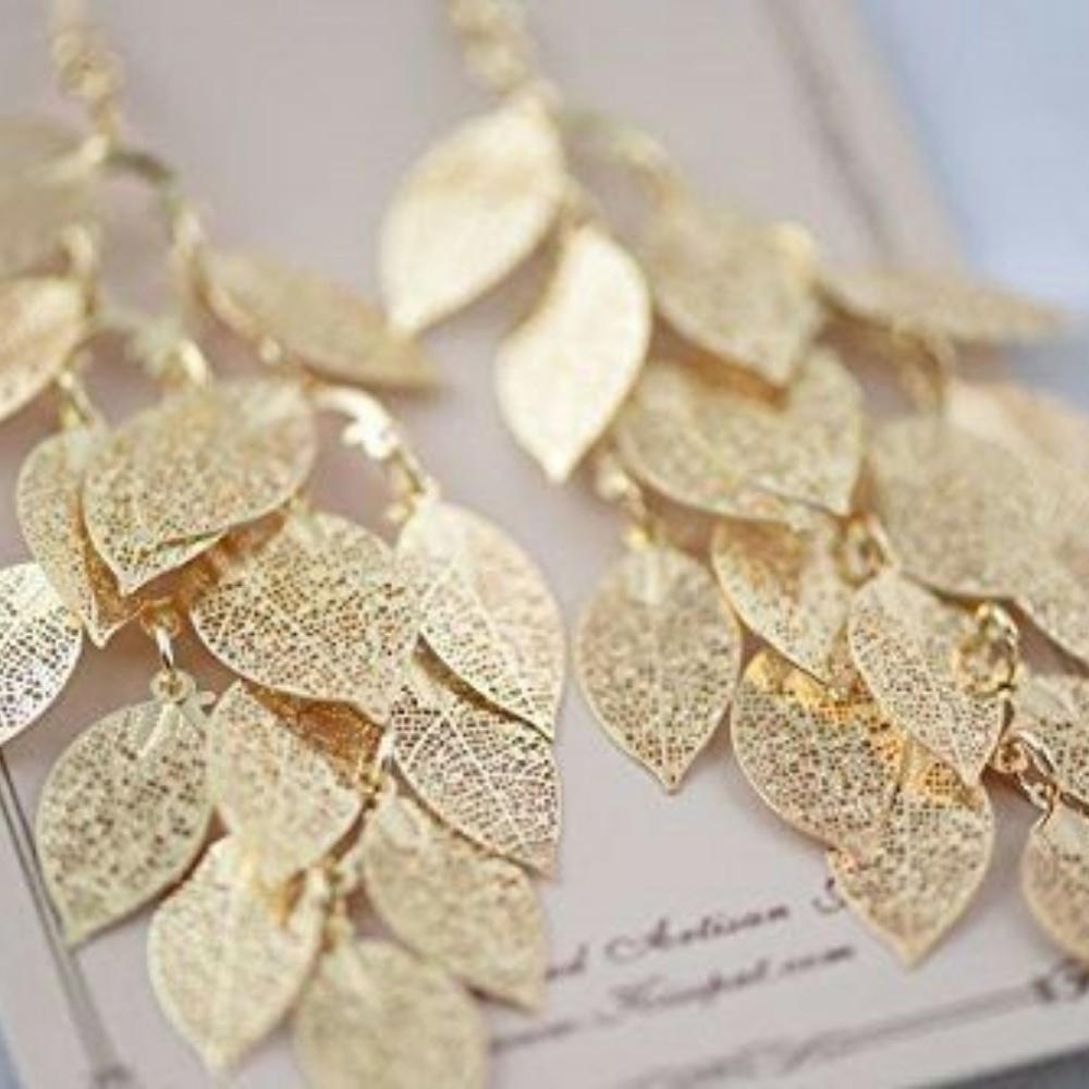 2 Pairs of Multilayer Leaf Earrings Fashion Brass - Picture 5 of 7